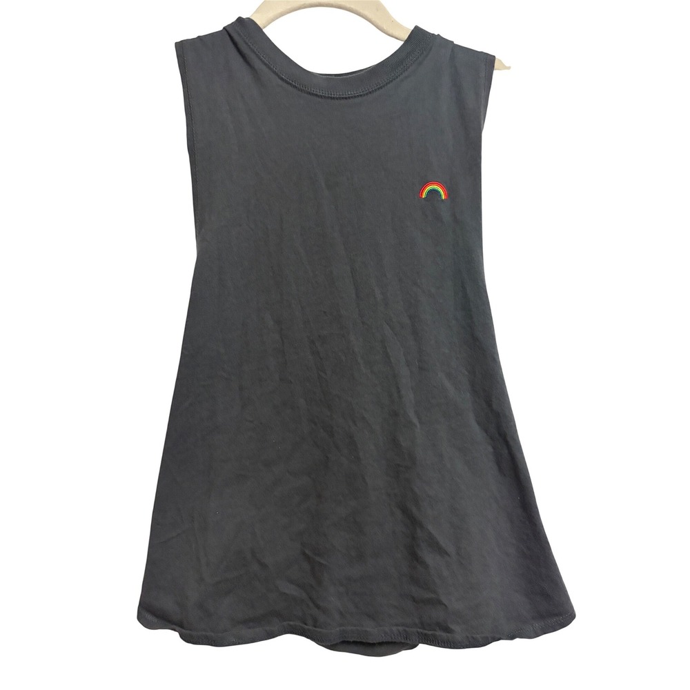 Spiritual Gangster Rainbow Muscle Tank Black Open Back Sleeveless Small